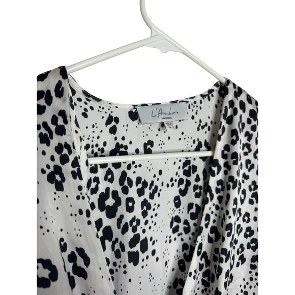 Revolve L'Academie Womens Leopard Print Wrap Top With Peplum Hem Black & White P - Picture 2 of 6